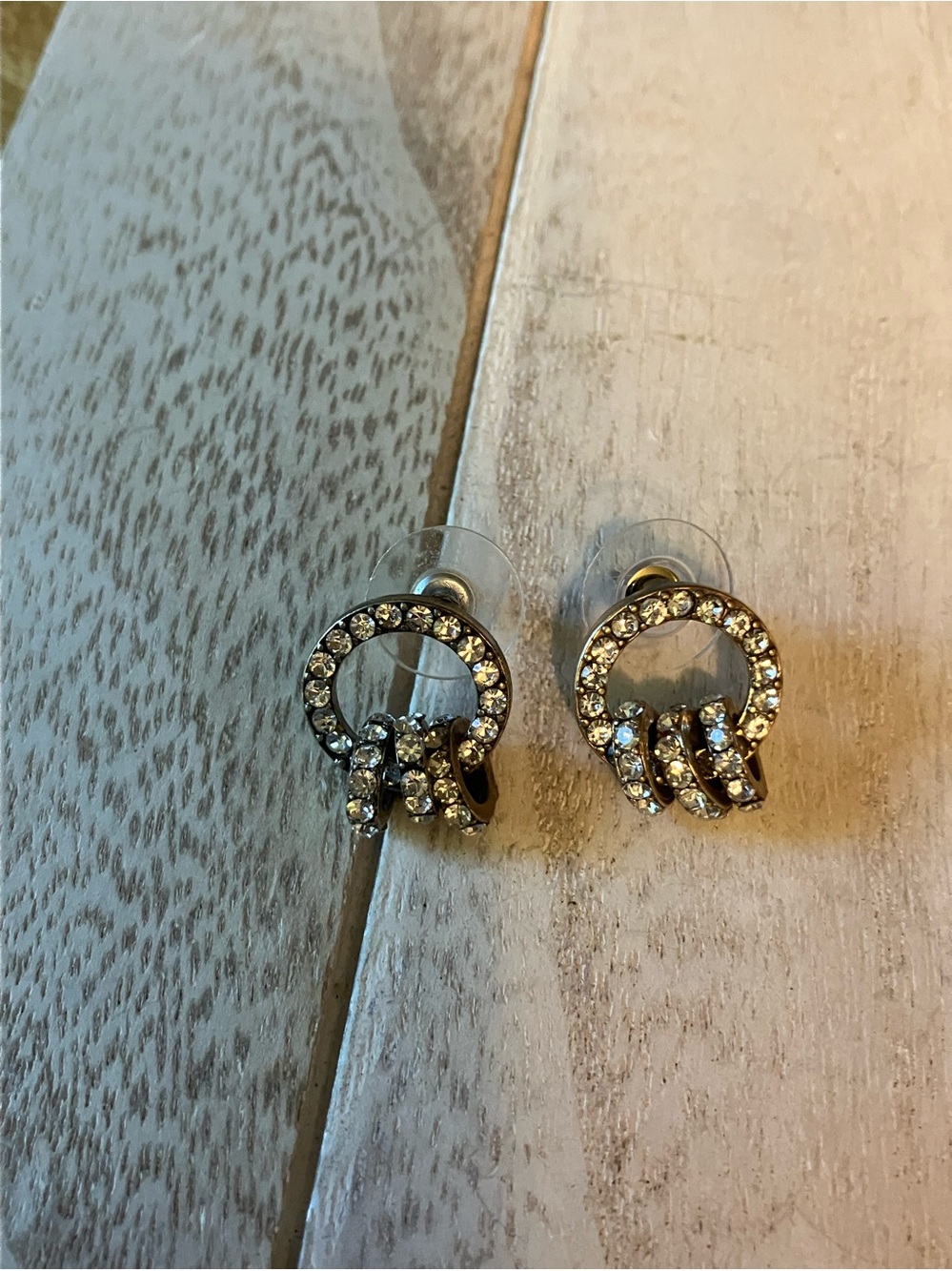 🌸J. Crew Crystal Circle Dangle Stud Earrings - Gold Tone